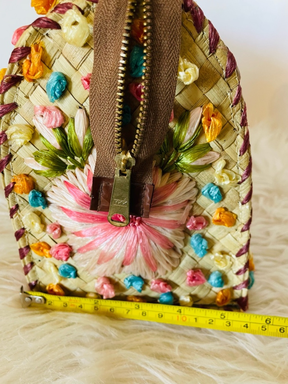 VTG Handbag Straw Raffia Floral Woven Bag Mid Century Philippines Colorful Purse - Picture 13 of 13